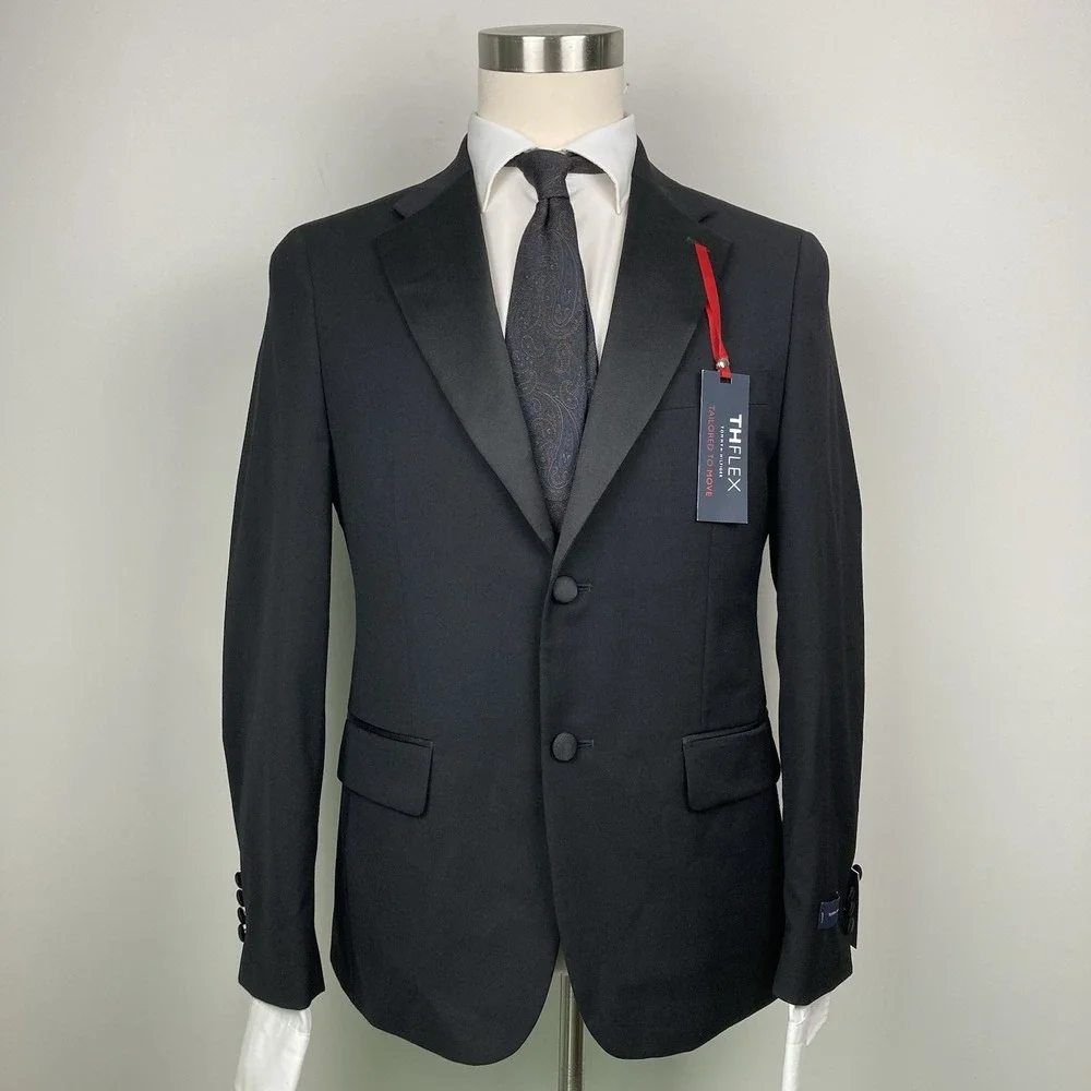 Tommy Hilfiger Mens Modern fit Tuxedo Suit Jacket Blazer 38S Black‎ E081199